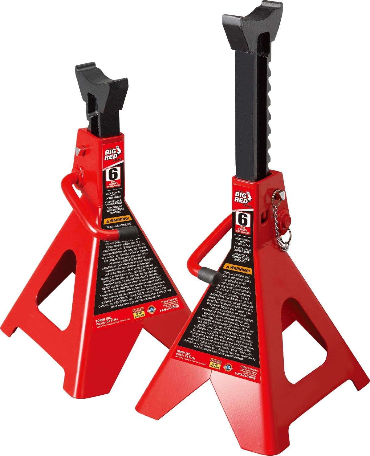 HPDMC Jack Stands - 6 Ton (12,000 lb) Capacity - Pair of Heavy Duty Steel Jack Stands with Double Locking - 15-3/8" to 23-13/16" Height Range - Red