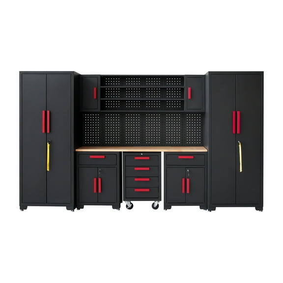 HPDMC Metal Garage Cabinets and Storage System,9 PCS Heavy Duty Steel Lockable Cabinets for Gym,School,Garage,Home, Office,Utility Room Black