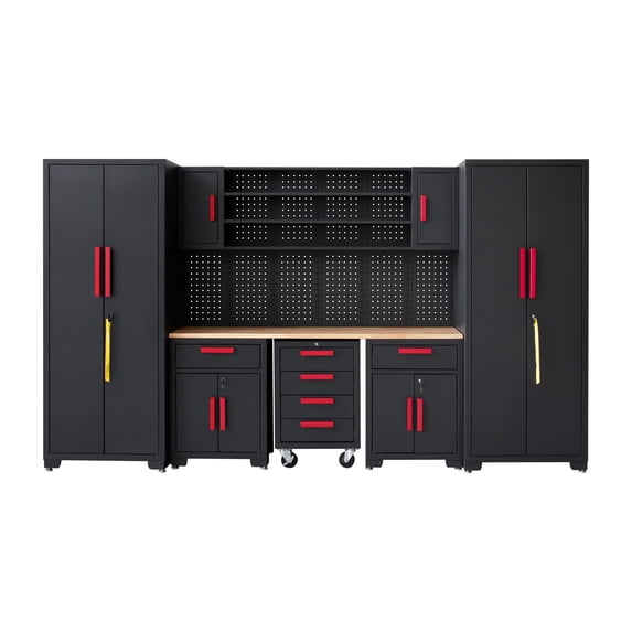 HPDMC Metal Garage Cabinets and Storage System,9 PCS Heavy Duty Steel Lockable Cabinets for Gym,School,Garage,Home, Office,Utility Room Black