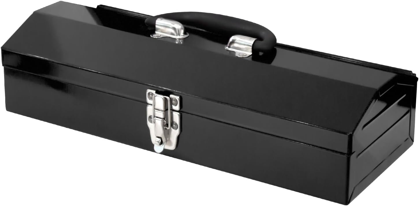 HPDMC Metal Tool Box - 16" Heavy Duty Steel Toolbox with Metal Latch - Portable Hip Roof Style Mechanic Tool Boxes for Car, Truck, Tractor & Home - Black