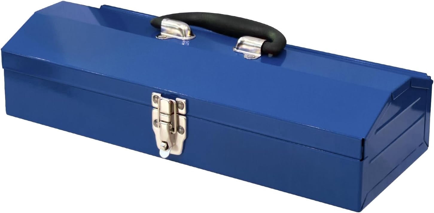 HPDMC Metal Tool Box - 16" Heavy Duty Steel Toolbox with Metal Latch - Portable Hip Roof Style Mechanic Tool Boxes for car, truck, tractor, house use, Blue