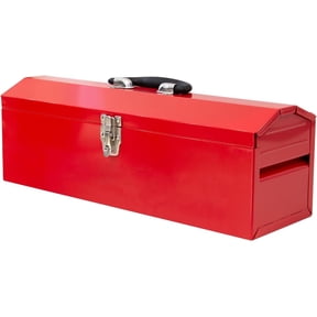 HPDMC Metal Tool Box - 19" Heavy Duty Steel Toolbox with Metal Latch - Portable Hip Roof Style Mechanic Tool Boxes for Car, Truck, Tractor & Home Use (Red)