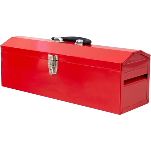 HPDMC Metal Tool Box - 19" Heavy Duty Steel Toolbox with Metal Latch - Portable Hip Roof Style Mechanic Tool Boxes for Car, Truck, Tractor & Home Use (Red)