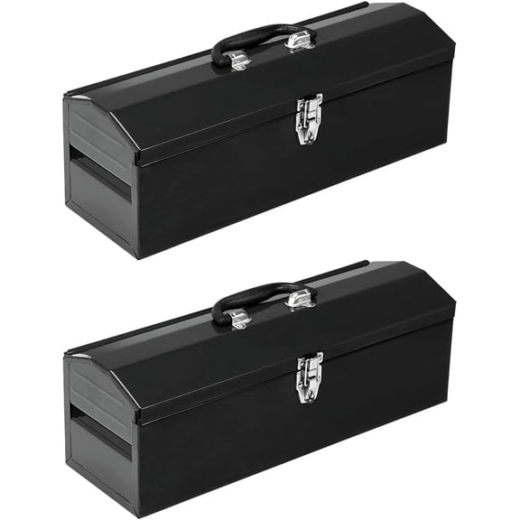 HPDMC Metal Tool Box Set of 2 - 19" Heavy Duty Steel Toolbox with Metal Latch - Portable Hip Roof Style Mechanic Tool Boxes for Car, Truck, Tractor & Home - Black