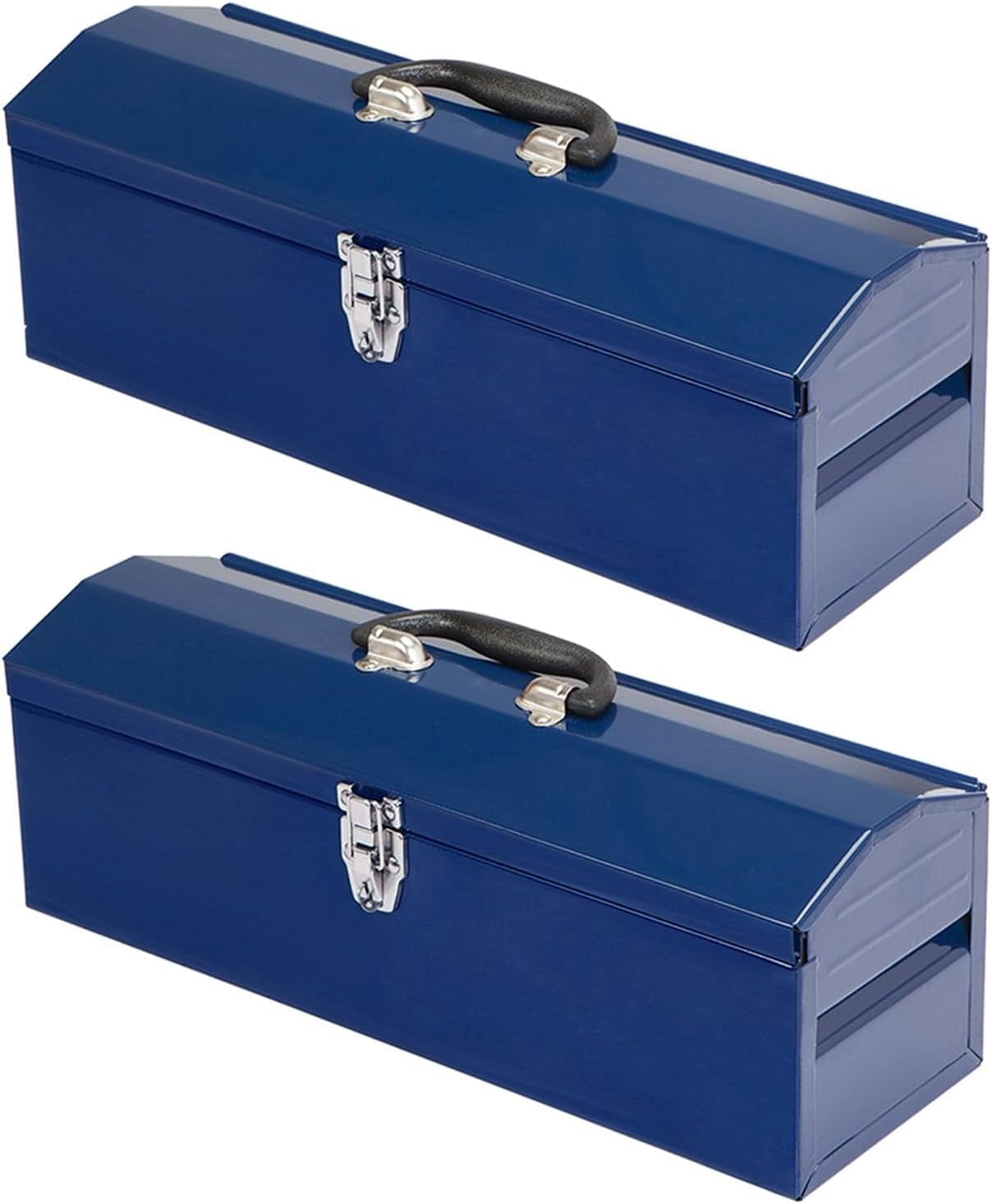 HPDMC Metal Tool Box Set of 2 - 19" Heavy Duty Steel Toolbox with Metal Latch - Portable Hip Roof Style Mechanic Tool Boxes for Car, Truck, Tractor & Home - Blue