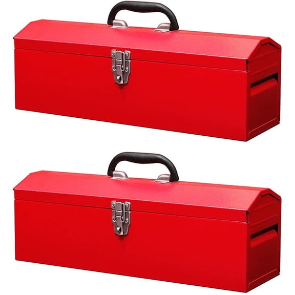 HPDMC Metal Tool Box Set of 2 - 19" Heavy Duty Steel Toolbox with Metal Latch - Portable Hip Roof Style Mechanic Tool Boxes for Car, Truck, Tractor & Home - Red