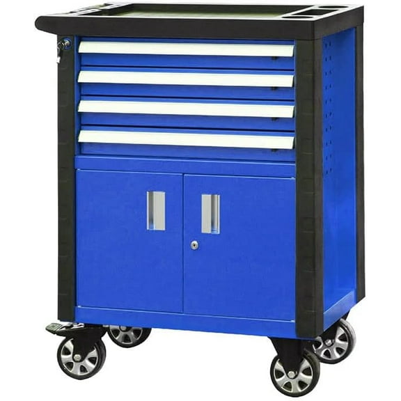 HPDMC Rolling Garage Workshop Tool Organizer - 4 Drawer Mobile Tool Cabinet with Wheels, Locking System & Adjustable Shelf | Blue