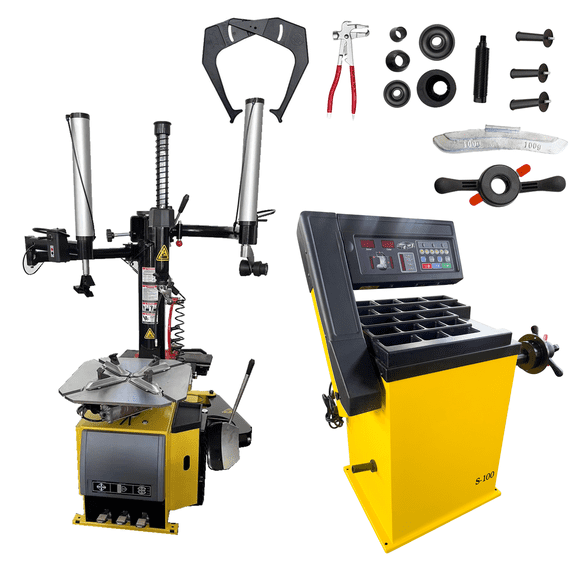 HPDMC Tire Changer and Wheel Balancer Combo, 110V Tire Machine Set with S100 Wheel Balancer ±1g Accuracy 7s Cycle & 1.5HP Tire Changer with Dual Assist Arms for 13''–24'' Rims, Garage Equipment