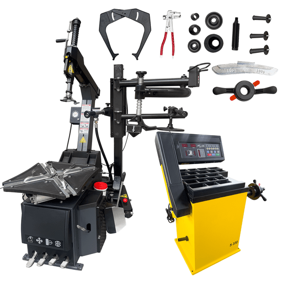HPDMC Tire Changer and Wheel Balancer Combo 110V Tire Machine Set with Wheel Balancer ±1g Accuracy 7s Cycle & 1.5HP Tire Changer with Rear Tilt Assist Arm for 11''–26'' Rims Garage Shop Equipment