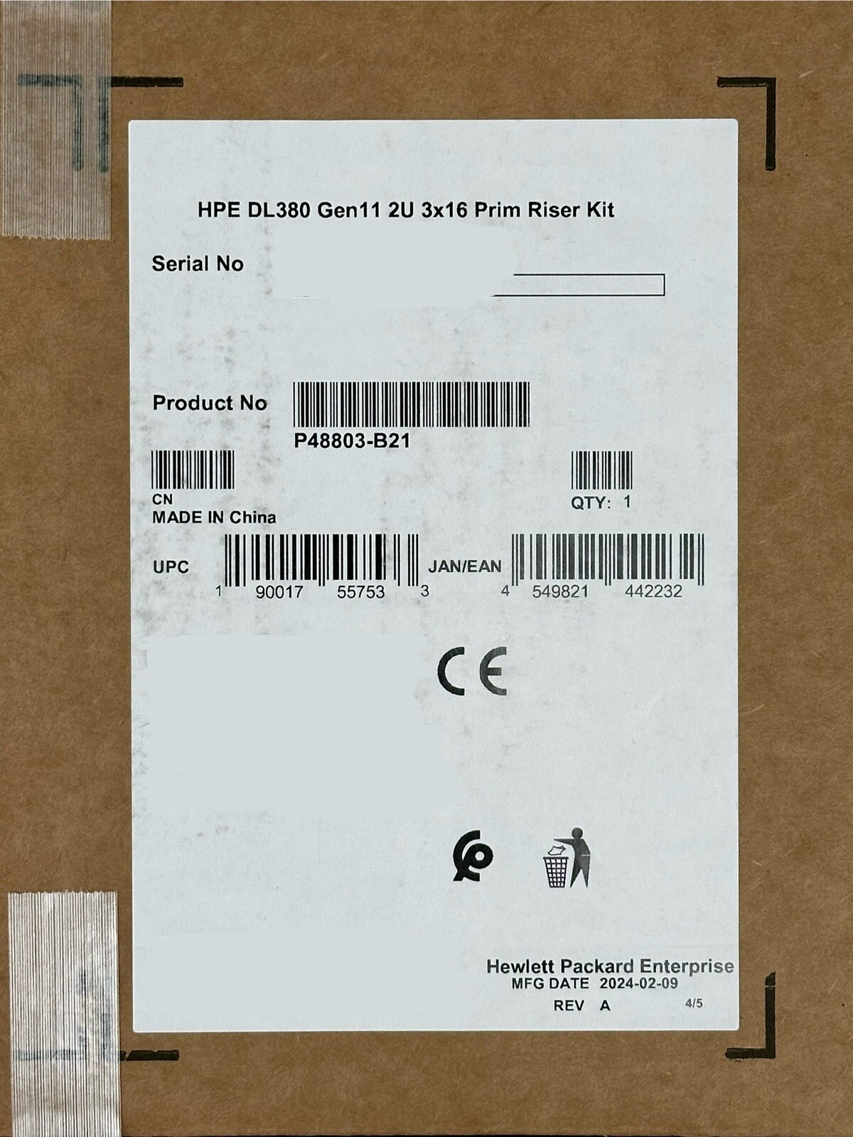 HPE Proliant P48803-B21 DL380 Gen11 2U x16/x16/x16 Primary Riser Kit ...