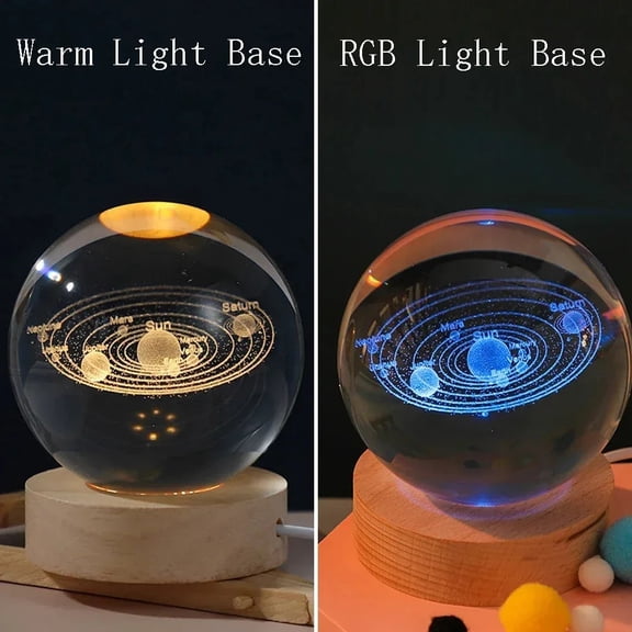 HPH Crystal Ball Night Light Moon Light Lamp Laser Engraved Crystal Ball Solar System Light Christmas Gift Glass Room Decoration