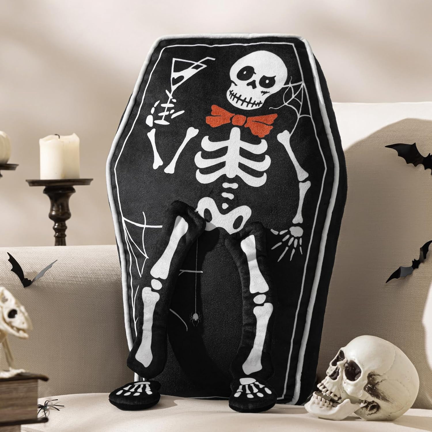 Skeleton patterned halloween pillow main image 1