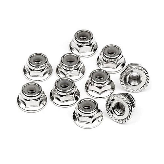 HPI Racing HPI103729 Serrated Flange Lock Nut M4, Silver - 10 Piece