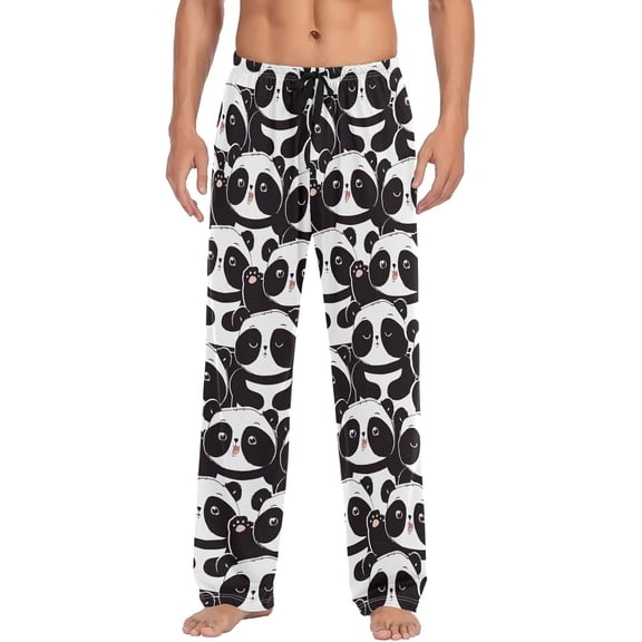 HPINK-T Black Panda Pajama Pants Mens Lounge Pants Casual Men Pajama Bottoms with Pockets Drawstring