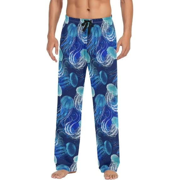 HPINK-T Blue Jellyfish Pajama Pants for Men PJs Bottoms Sleep Lounge Pants with Pockets