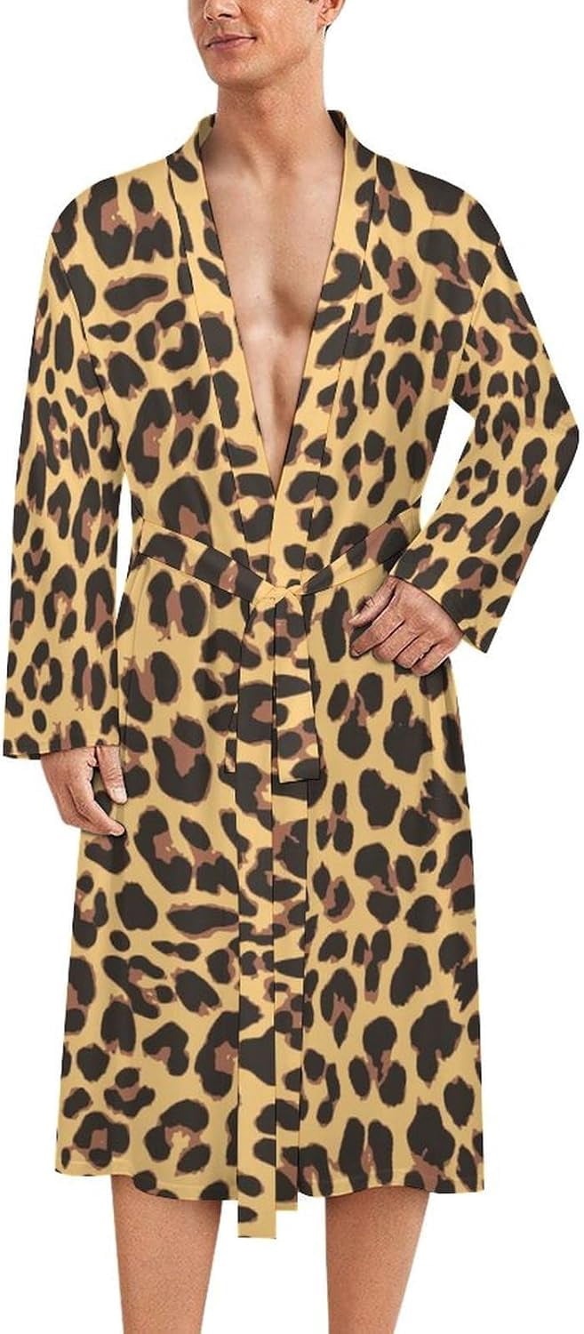 HPINK-T Brown Cheetah Pattern Mens Summer Robes Lightweight Bathrobe ...