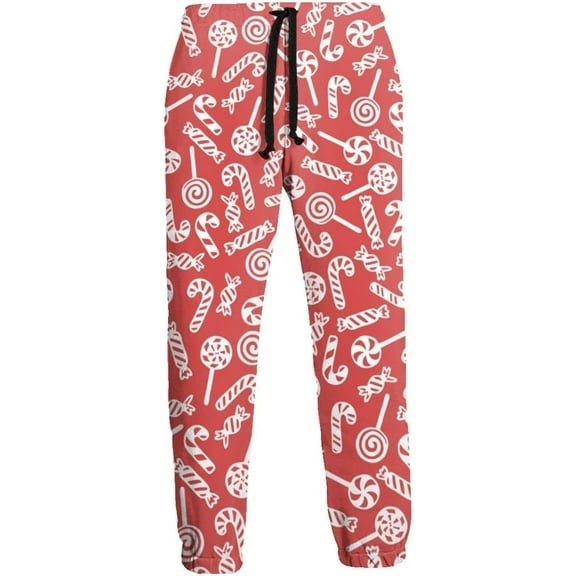 HPINK-T Candy Cane Men's Printed Fleece Sweatpants Stylish Joggers Pants Trousers with Pockets