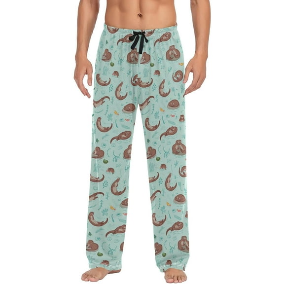 HPINK-T Cartoon Otter Mens Pajama Pants Lounge Men's Pajama Bottoms Soft Sleep Pants With Pockets