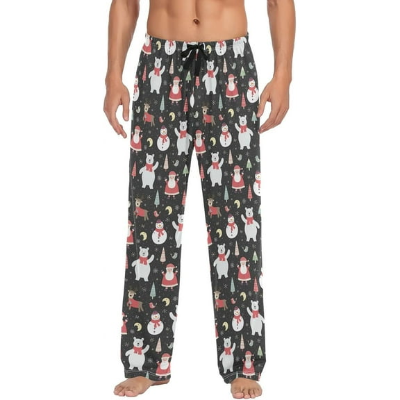 HPINK-T Christmas Bear Black Pajama Pants Mens Lounge Pants Lightweight Men Pajama Bottoms with Pockets Drawstring