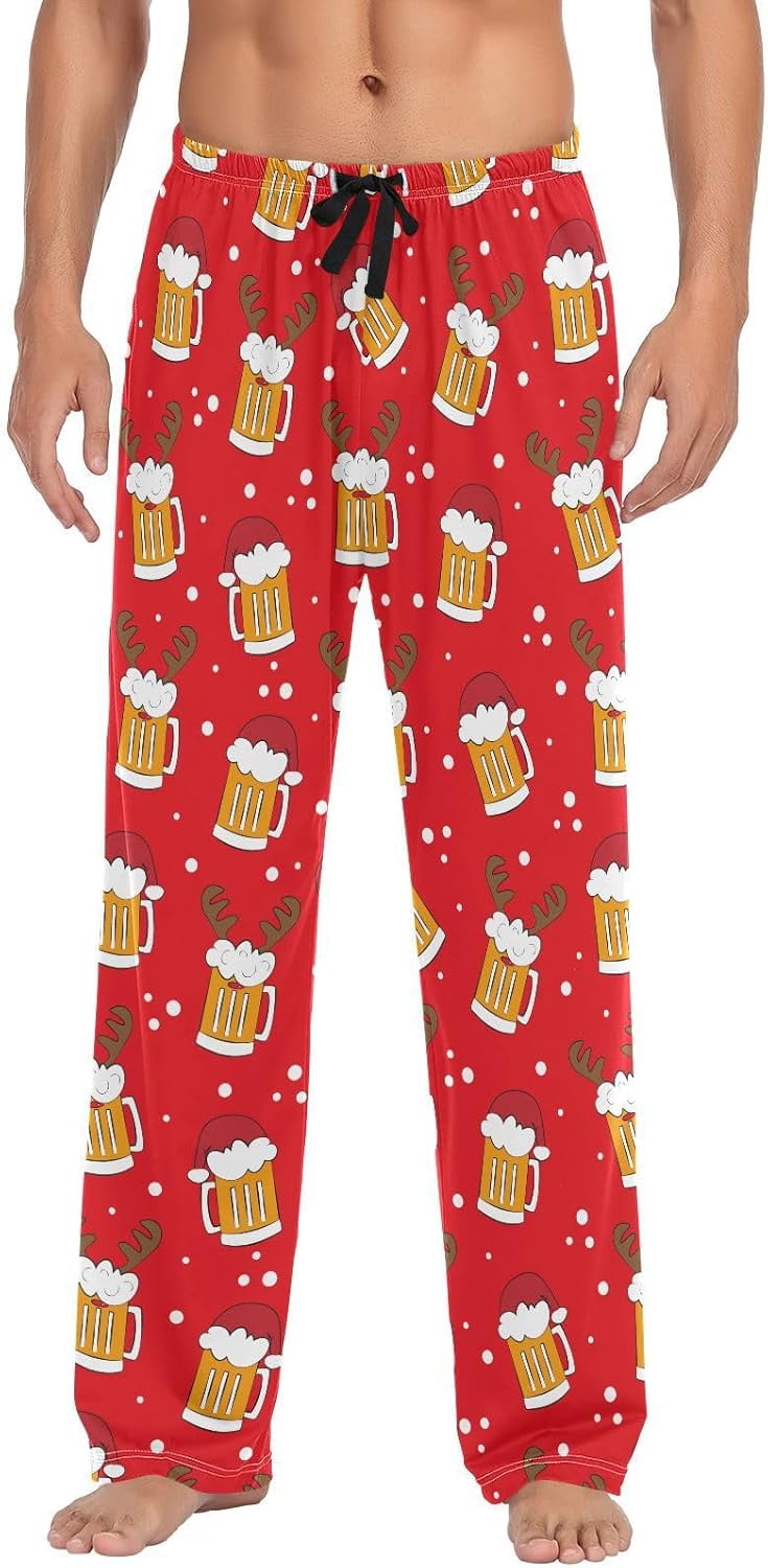 HPINK-T Christmas Beer Deer Antler Men's Christmas Pajama Pants Super ...