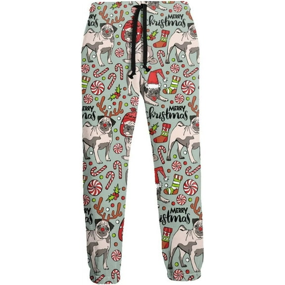 HPINK-T Christmas Bulldog Men's Printed Fleece Sweatpants Novelty Joggers Pants Trousers with Pockets