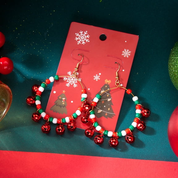 HPINK-T Christmas Earrings X-Mas Bell Hoop Earrings for Women Holiday Party Dangle Earring Festive Gift for Women