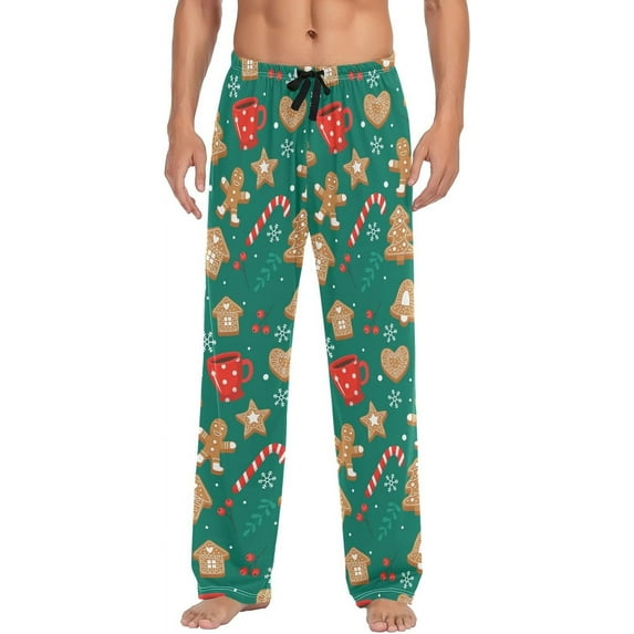 HPINK-T Christmas Gingerbread Green man Mens Sleep Pajama Pants Set Bottoms Christmas Stocking Socks Fleece Lounge Sleepwear PJs S