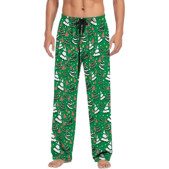 HPINK-T Christmas Pajama Pants for Men Lounge Pants Elastic Waist Xmas Loose Soft Comfortable Print PJ Flannel Bottoms Trousers