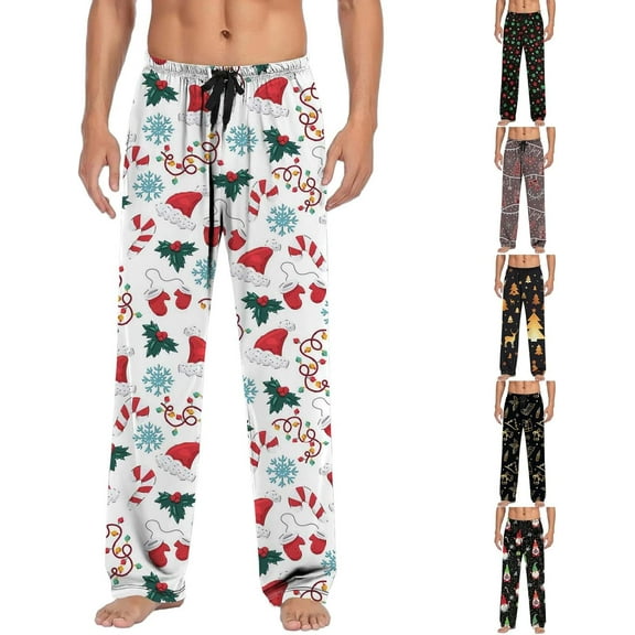 HPINK-T Christmas Pajama Pants for Men Lounge Pants Elastic Waist Xmas Loose Soft Comfortable Print PJ Flannel Bottoms Trousers