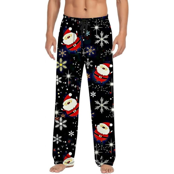 HPINK-T Christmas Pajama Pants for Men Lounge Pants Elastic Waist Xmas Loose Soft Comfortable Print PJ Flannel Bottoms Trousers