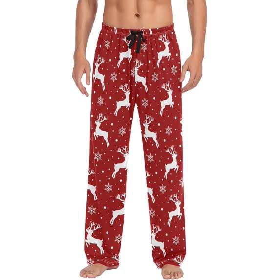 HPINK-T Christmas Snowflake and Deer Red man Mens Sleep Pajama Pants Set Bottoms Christmas Stocking Socks Fleece Lounge Sleepwear PJs S