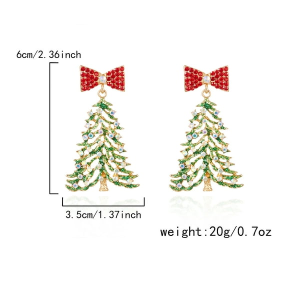 HPINK-T Christmas Tree Bow Earrings for Women Fashion Bow Earrings Cute Red Pearl Bow Dangle Drop Earrings Christmas Decorations Jewelry Gifts