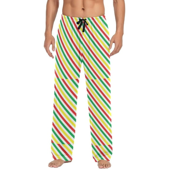 HPINK-T Colorful Stripe Mens Sleep Pajama Pants Set Bottoms Christmas Stocking Socks Fleece Lounge Sleepwear PJs S
