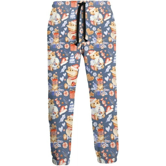 HPINK-T Cute Christmas Bear Men's Printed Fleece Sweatpants Novelty Joggers Pants Trousers with Pockets