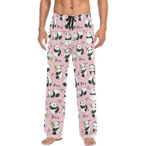 HPINK-T Cute Panda Pink Pajama Pants Mens Lounge Pants Lightweight Men Pajama Bottoms with Drawstring Pockets