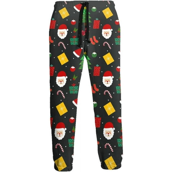 HPINK-T Cute Santa Men's Printed Fleece Sweatpants Novelty Joggers Pants Trousers with Pockets