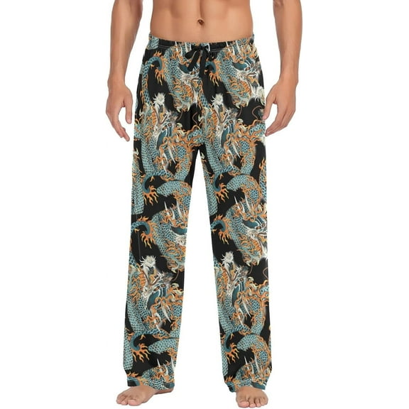 HPINK-T Dragon Pajama Pants Mens Lounge Pants Lightweight Men Pajama Bottoms with Drawstring & Pockets