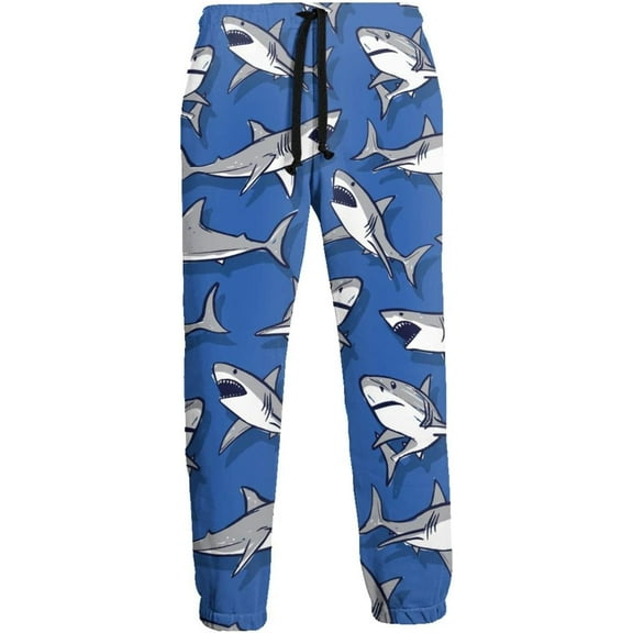 HPINK-T Ferocious Shark Men's Printed Fleece Sweatpants Casual Joggers Pants Trousers with Pockets