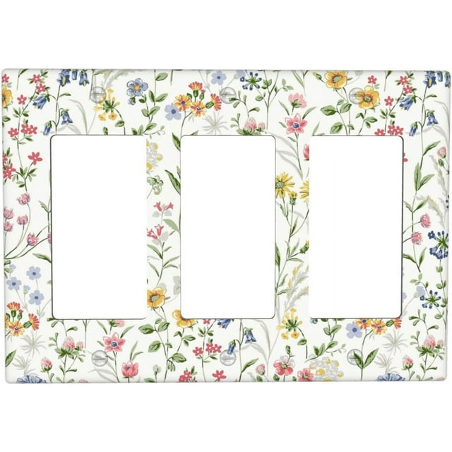 HPINK-T Flower Wild Flower Decorative Light Switch Cover Switch Plate 3 Rocker Wall Plate Switch Cover Plate for Bathroom Bedroom