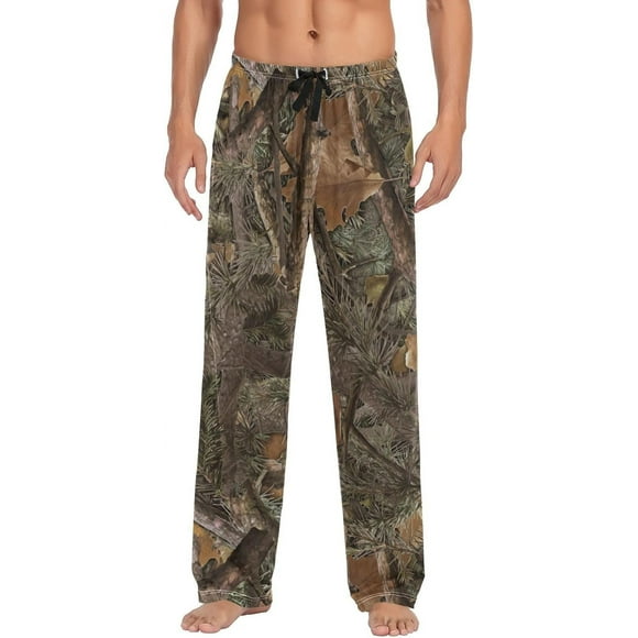 HPINK-T Forest Camo Men's Pajama Pants Soft Comfy Sleep Lounge Pants Pjs Bottoms with Pockets