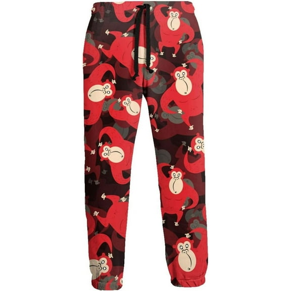 HPINK-T Funny Red Monkey Men's Printed Fleece Sweatpants Popular Joggers Pants Trousers with Pockets