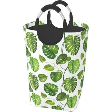 HPINK-T Green Leaf Large Laundry Basket Laundry Hamper Bag Collapsible Laundry Baskets Clothes Hamper with Handles Storage Baskets For Bathroom, Dorm, Family
