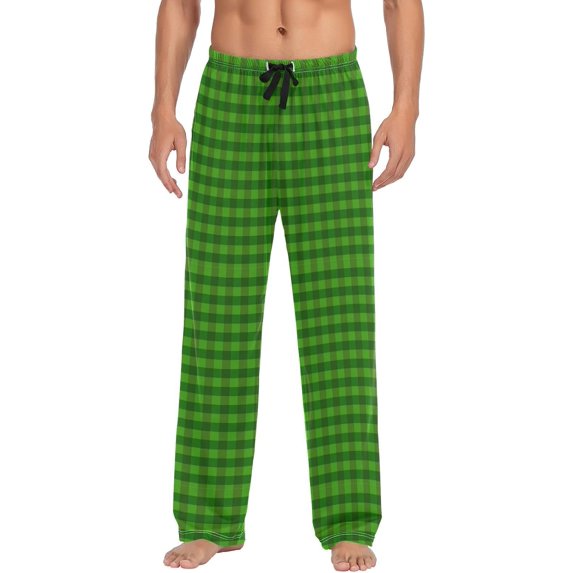 HPINK-T Green Plaid Checkered Men's Sleep Pajama Pants St Patrick S Day Clover Sleep Bottoms Pj Lounge Pant Sleepwear