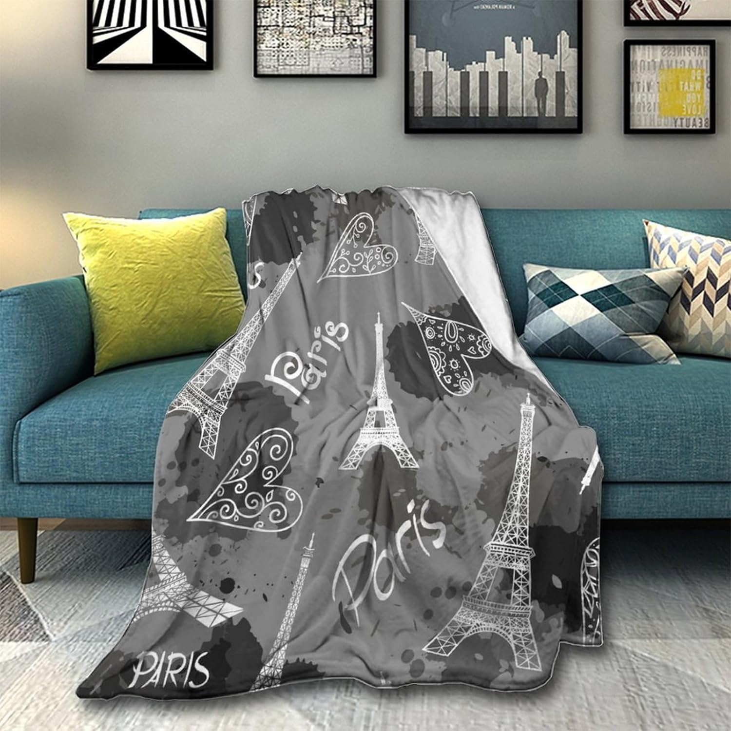 Paris Fleece Throw Blanket - Eiffel Tower & Cherry Blossom Design, Ultra Soft Flannel, All Season Cozy Blanket For Couch, Bed, Decor (Baby 30x40)