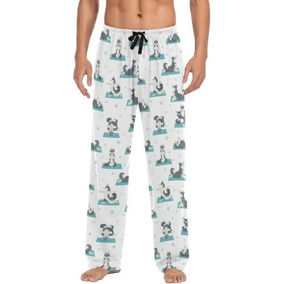 HPINK-T Husky Yoga Dogs Pajama Pants for Men PJs Bottoms Sleep Lounge Pants with Pockets