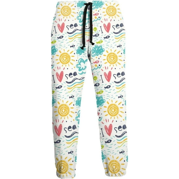 HPINK-T I Love The Sea Men's Printed Fleece Sweatpants Novelty Joggers Pants Trousers with Pockets