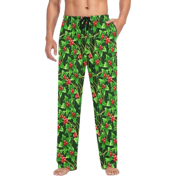 HPINK-T Men's Christmas Berry Sleep Pajama Pants,Soft Pajama Bottoms with Pockets