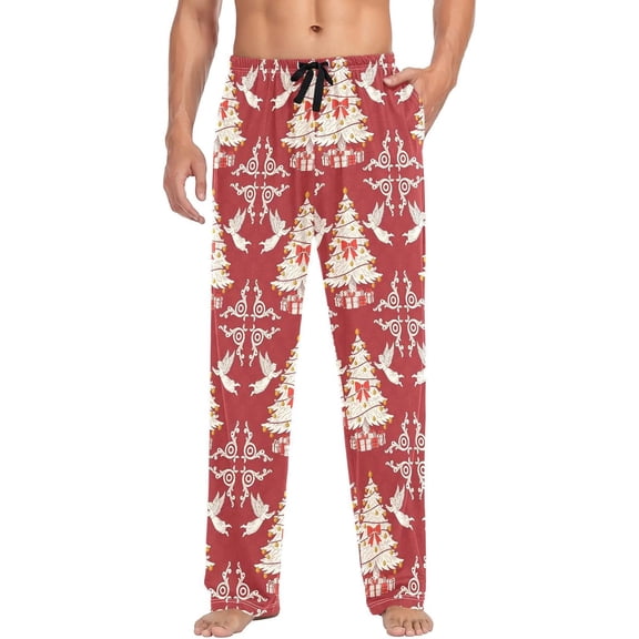 HPINK-T Men's Christmas Christmas Tree Bow-knot Red Sleep Pajama Pants,Soft Pajama Bottoms with Pockets