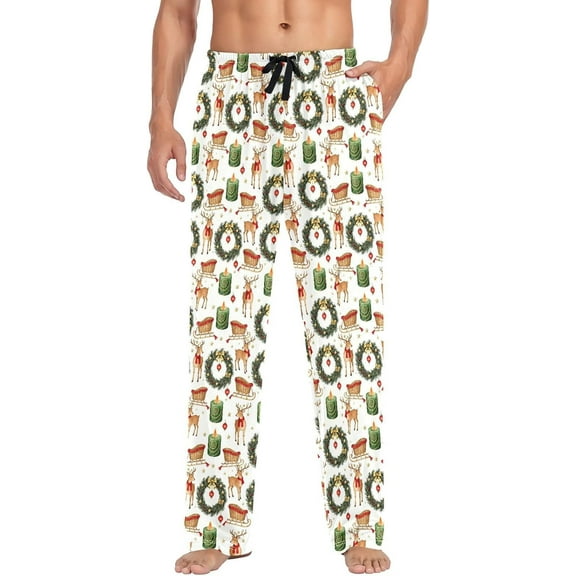 HPINK-T Men's Christmas Deer Sleigh Sleep Pajama Pants,Soft Pajama Bottoms with Pockets