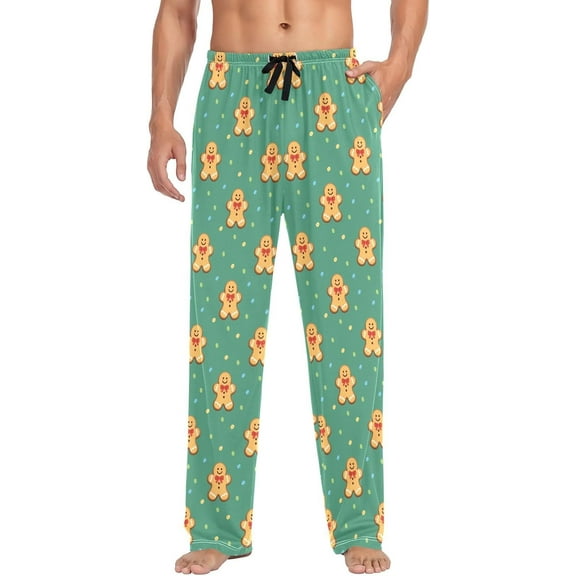 HPINK-T Men's Christmas Gingerbread Macaron Green Sleep Pajama Pant Bottoms with Pockets